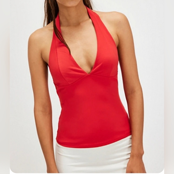 Free People Intimately Still Here Red V-Neck Halter Open Back Camisole Top, S - Picture 1 of 13